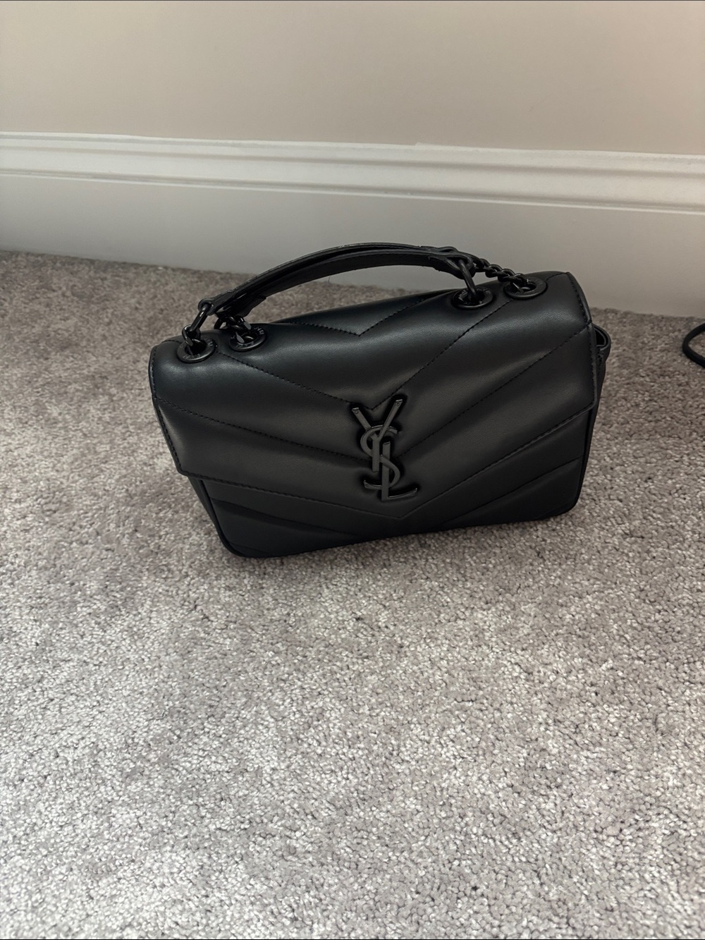 Saint Laurent Black Quilted Leather Shoulder Bag with Top Handle - Picture 2 of 9